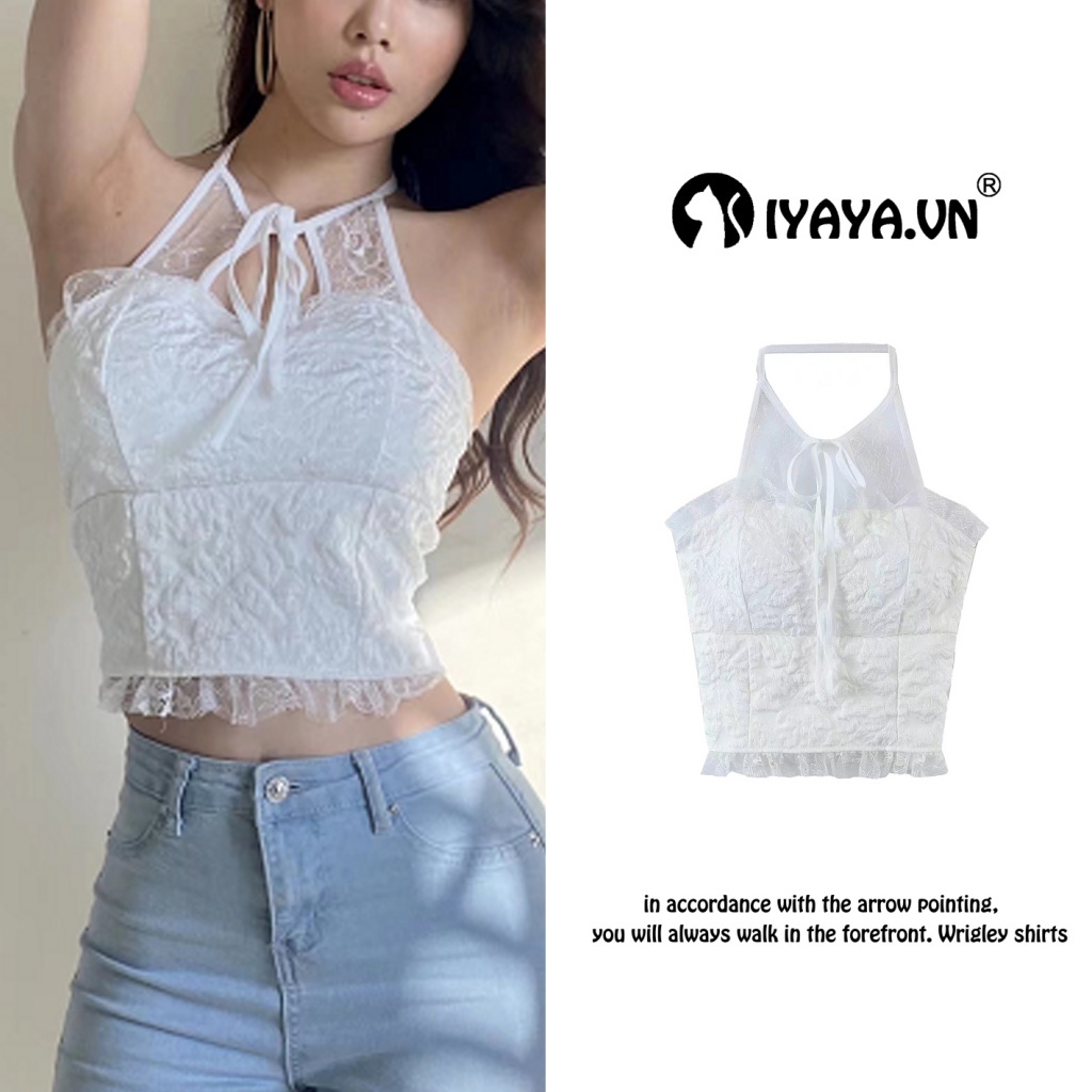 áo 2 dây có mút ngực áo hai dây croptop Dáng Ngắn Phối Ren Thời Trang Mùa Đông Quyến Rũ Cho Nữ