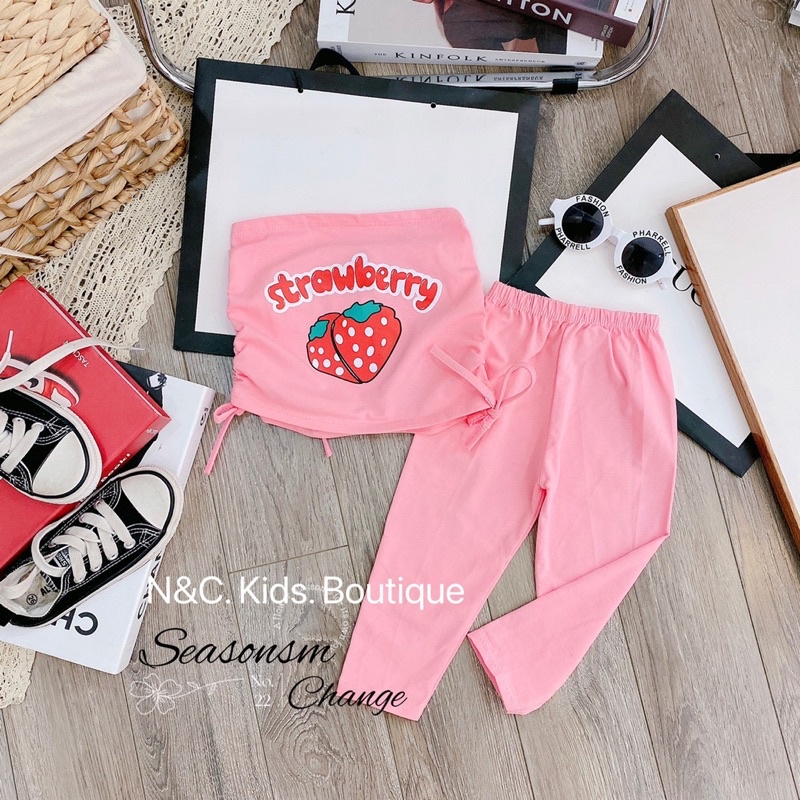 Xả Set dâu tây áo quây quần legging bé gái