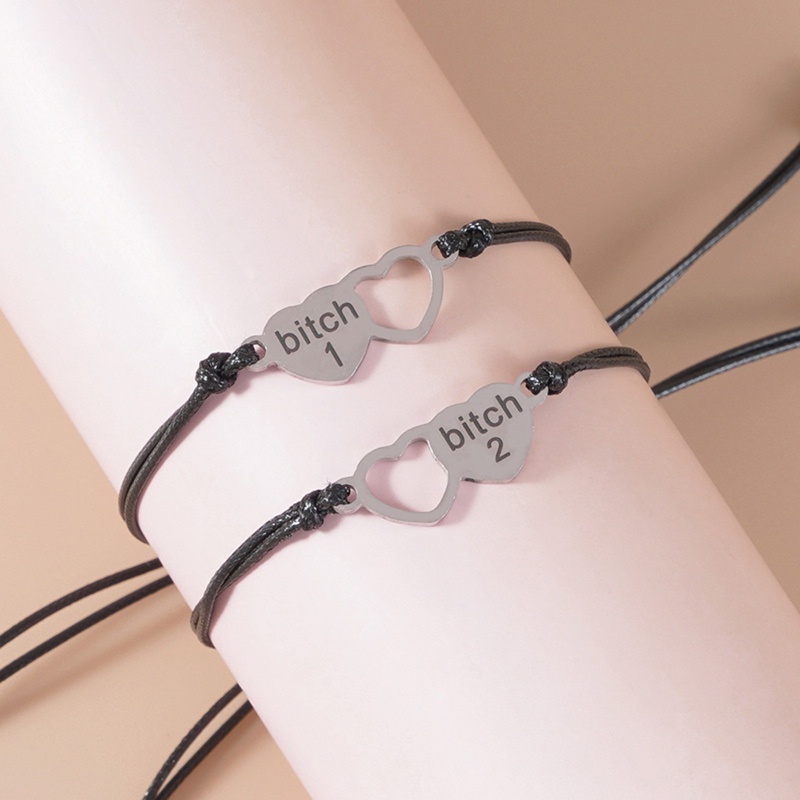 Bộ 2 Vòng Tay Dây Thừng Mặt Khắc Chữ Thời Trang Cho Chị Em Gái