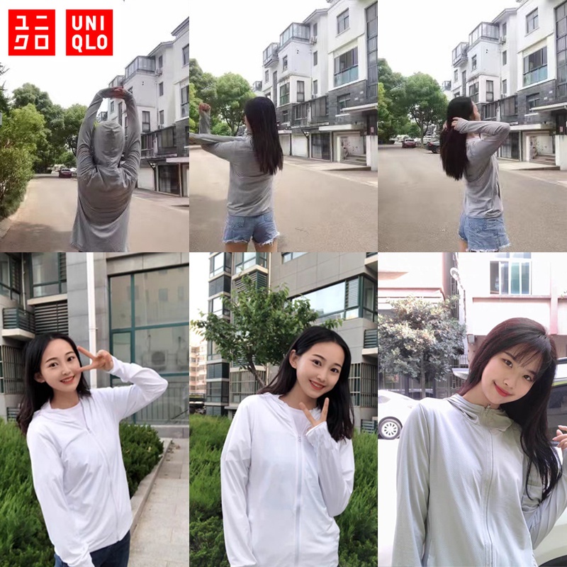 Áo khoác Uniqlo Nữ Airism Chống tia cực tím UPF 50 + Lưới dài tay Full Zip Áo khoác ngoài trời Áo khoác