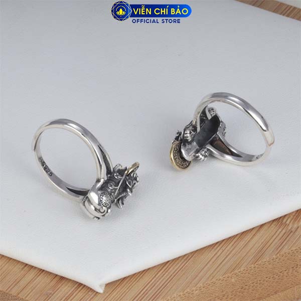 Nhẫn bạc nữ Tỳ Hưu Chiêu Tài ngậm đồng xu bạc Thái 925 thời trang phụ kiện trang sức nữ Viễn Chí Bảo N000517