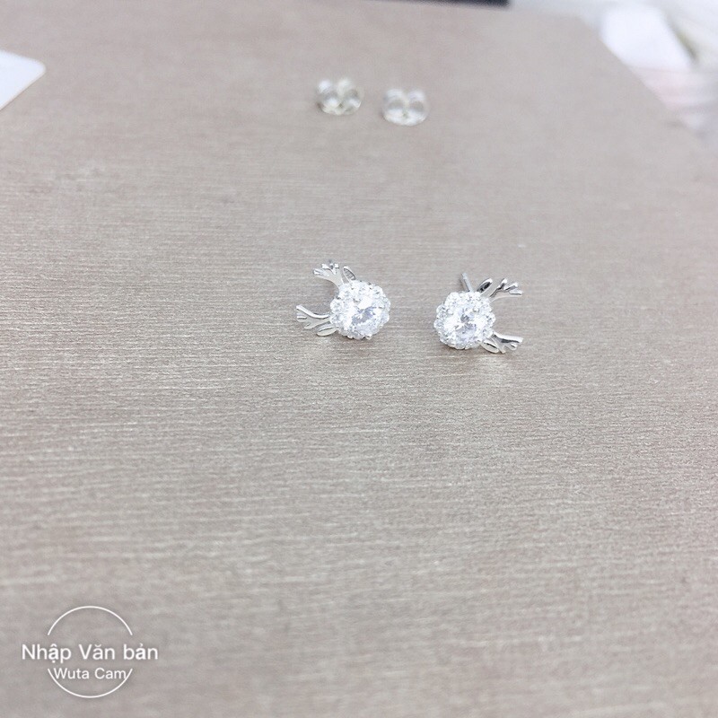 Khuyên tai đôi tuần lộc nụ đá nhỏ nhân tạo xinh xắn bạc đẹp chuẩn
