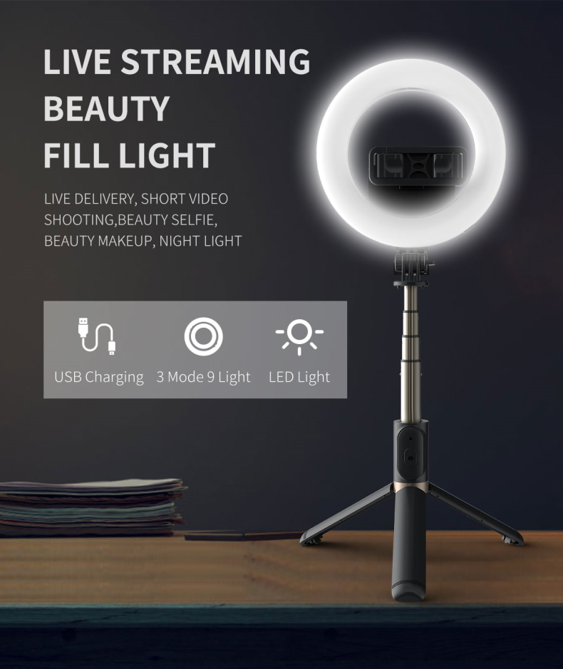 Gậy Chụp Ảnh Selfie 4 Trong 1 Có Đèn Led Kết Nối Bluetooth Kèm Điều Khiển Từ Xa | BigBuy360 - bigbuy360.vn