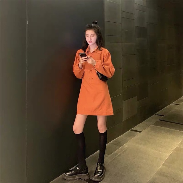 Pass Váy thu đông màu cam Quảng Châu, hàng có sẵn