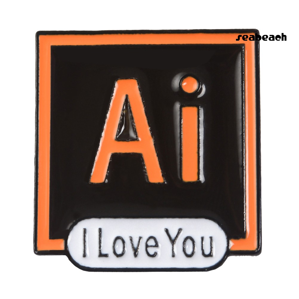 ps/PS AI PR AU Photoshop Illustrator Brooch Pin I Love You Shirt Lapel Enamel Badge