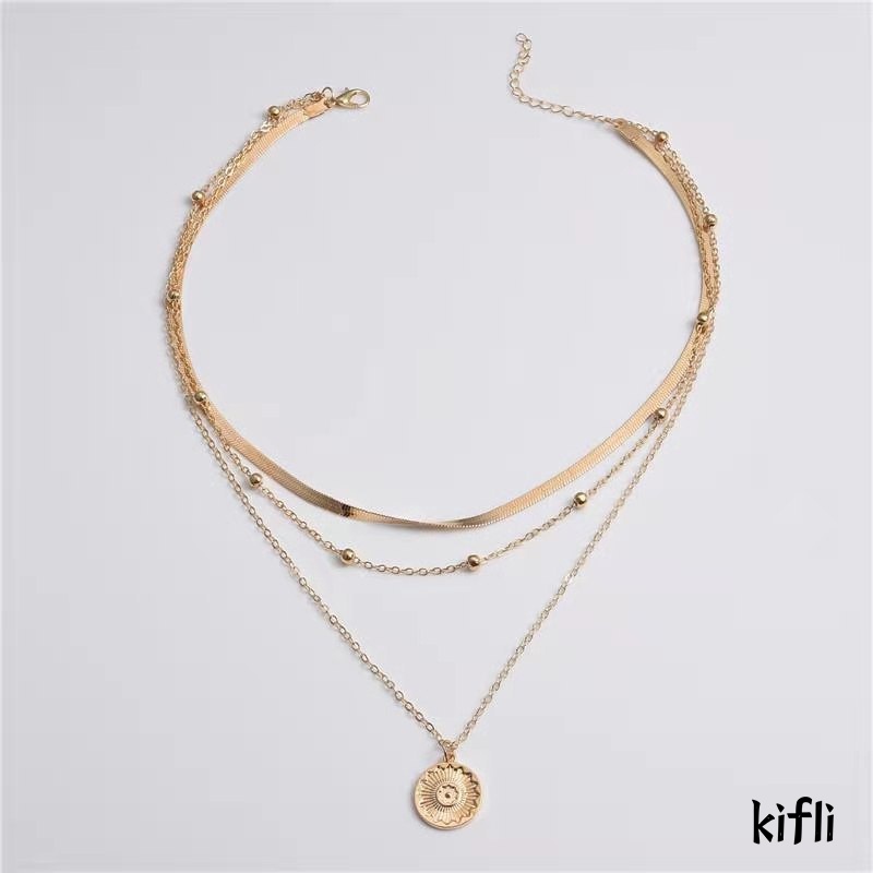 Vòng cổ nhiều lớp bằng hợp kim mặt hình hoa sen phong cách Hàn Quốc thời trang cho nữ