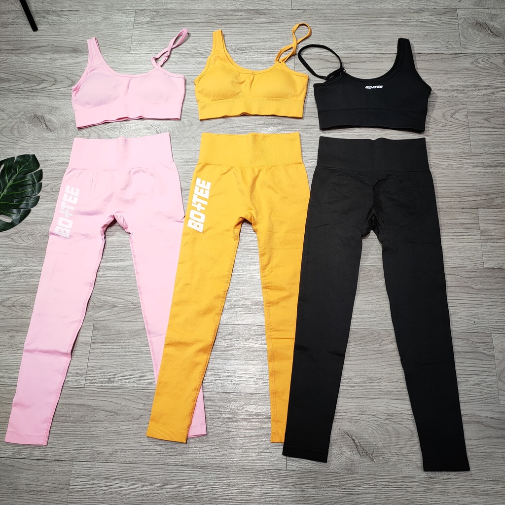 Đồ tập gym yoga thể thao nữ, set bộ dệt kim áo bra kèm mút quần dài chun mông tôn dáng cao cấp Bin Sports BD165