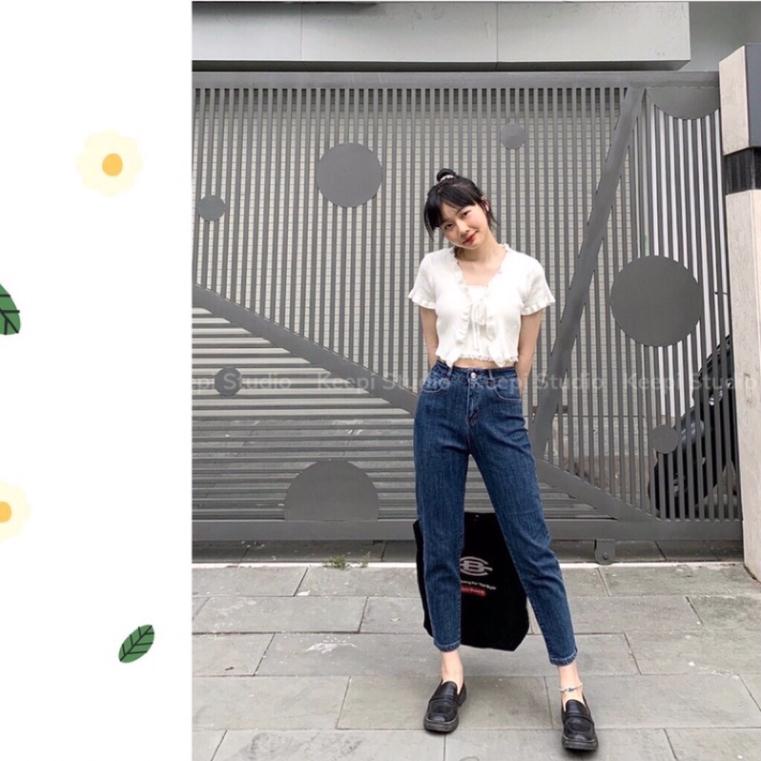Quần jean bò baggy nữ cạp cao hàng Quảng Châu phong cách Hàn Quốc sành điệu style năm 2021