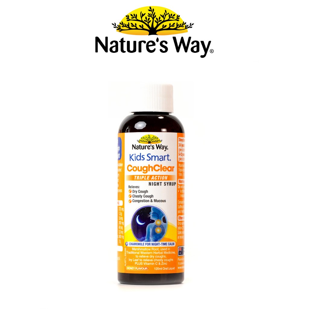 Siro Uống Nature’s Way Kids Smart Cough Clear Night Syrup Giảm Ho, Long Đờm, Tăng Cường Sức Khoẻ Hệ Hô Hấp 120ml