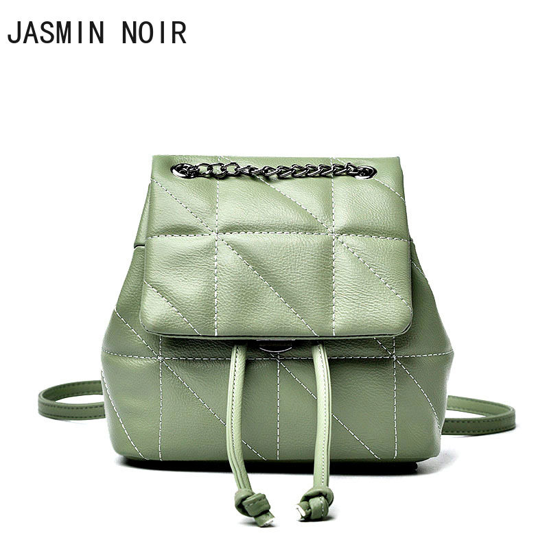 Ba Lô Đi Học JASMIN NOIR Thêu Hoạt Tiết Lưới Vuông Cỡ Nhỏ Gắn Dây Xích Thông Thường Dành Cho Bạn Gái Thanh Thiếu Niên