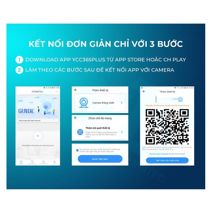 Camera An Ninh Phát Hiện Chuyển Động YCC 365 Plus - Xoay 360 Độ, Kết Nối Không Dây, Phần Mềm Tiếng Việt
