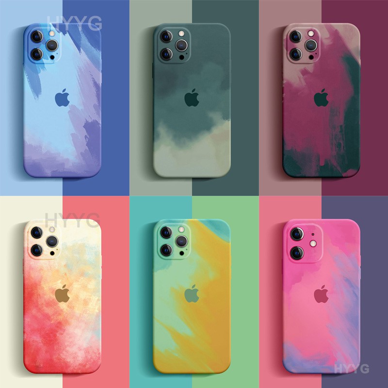 New Square Watercolor Render Nghệ thuật màu nước iPhone 6S 7 8 Plus XS Max XR 11 Soft Pack Liquid Silicone SleEVed Camera Full protection chống sốc tay áo