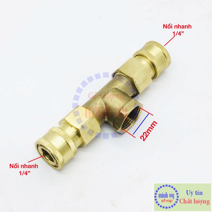 Đầu chia nước 2 đầu ngõ ra dùng cho máy rửa xe, máy phun xịt cao áp ren ngoài 22mmx1.5