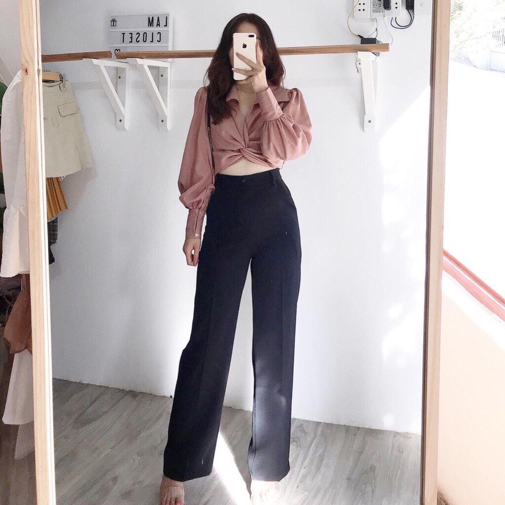 Quần Ống Rộng  Quần Tây Nữ Ống Suông Rộng Khóa Trước Lưng Cao Chân Dài R388