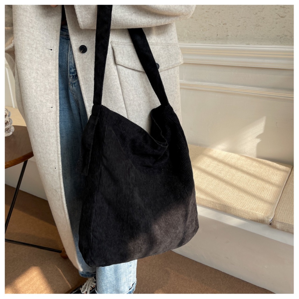 Túi tote đeo chéo đeo vai vải nhung trơn 2 màu hồng kem để laptop đi học đi chơi - XUONGMAITNT