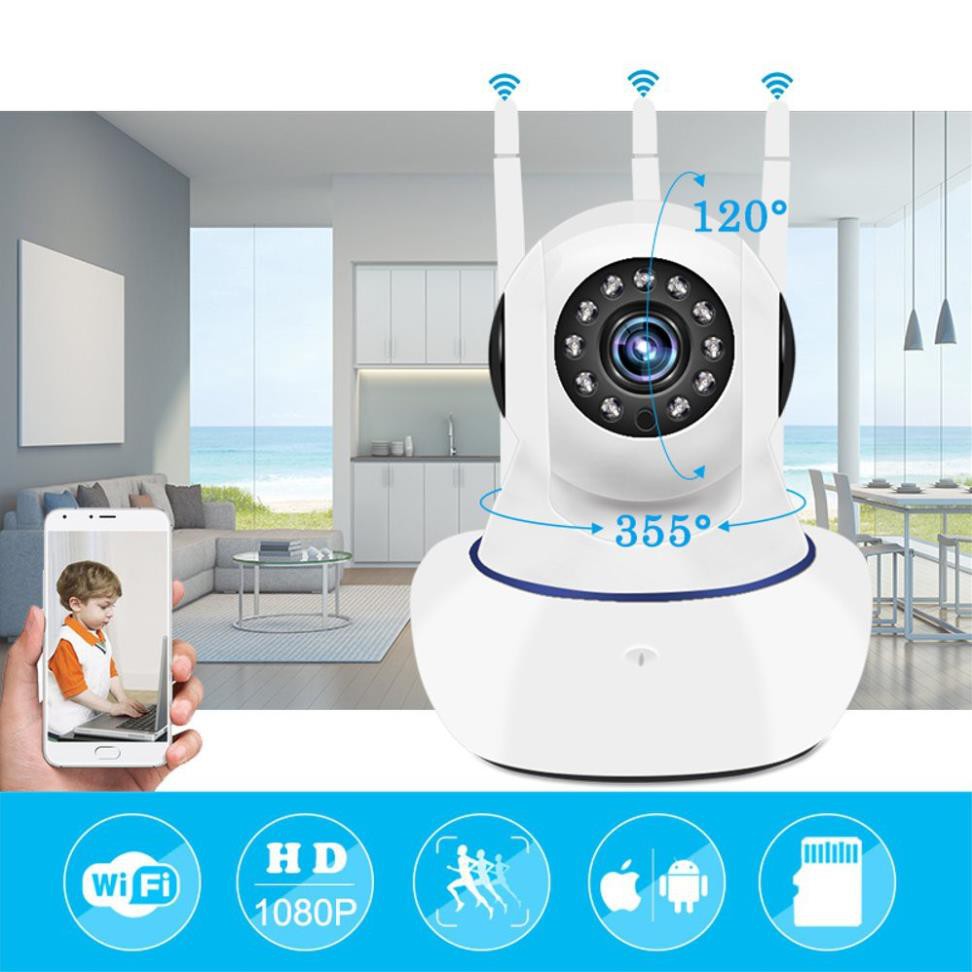 Camera wifi Yoosee 2.0 3 râu trong nhà - Quay 360 độ chế đô ngày đêm, có âm thanh, Chính hãng - bảo hành