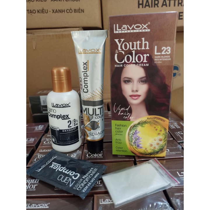 NHUỘM TÓC MÀU THỜI TRANG LAVOX 💖 Kèm Chai Oxy Trợ Nhuộm + 1 Gói Dầu Xả Giữ Màu Tóc + Găng Tay 💖