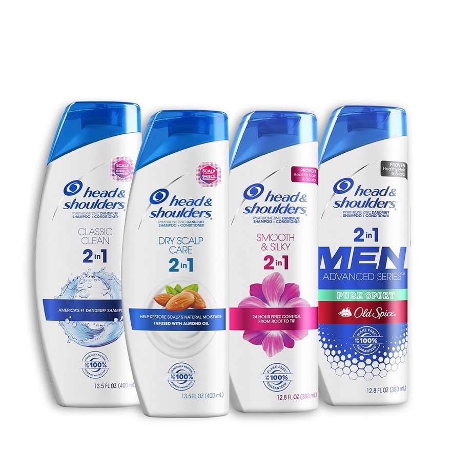 Dầu xả&amp;gội 2in1 sạch sâu dưỡng ẩm giúp tóc suôn mượt cho Nam&amp;Nữ Head&amp;Shoulders 380&amp;400ml chính hãng Mỹ nhiều mùi hương