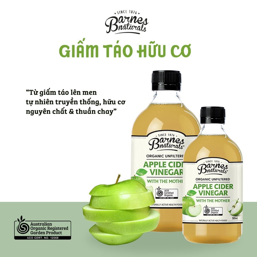 Giấm táo hữu cơ Barnes Naturals 500ml (có giấm cái) Organic Apple Cider Vinegar (with mother)