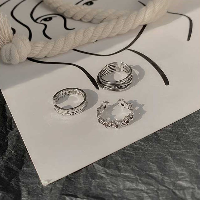 Bộ 3 chiếc nhẫn phong cách châu Âu dạng mở có thể điều chỉnh được