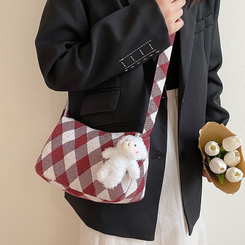 Túi Xách Đeo Vai Họa Tiết Sọc Caro Phong Cách Harajuku Nhật Bản Thời Trang Cho Nữ