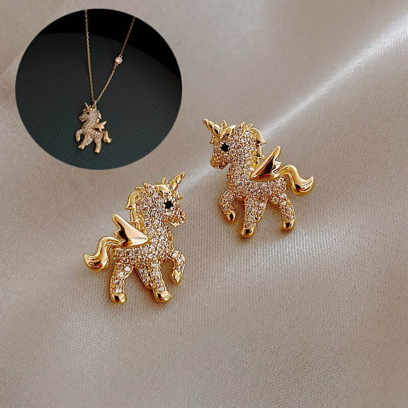 Bộ Vòng cổ + Bông Tai Đính Đá Hình Ngựa Pony Thời Trang 2023 Cho Nữ