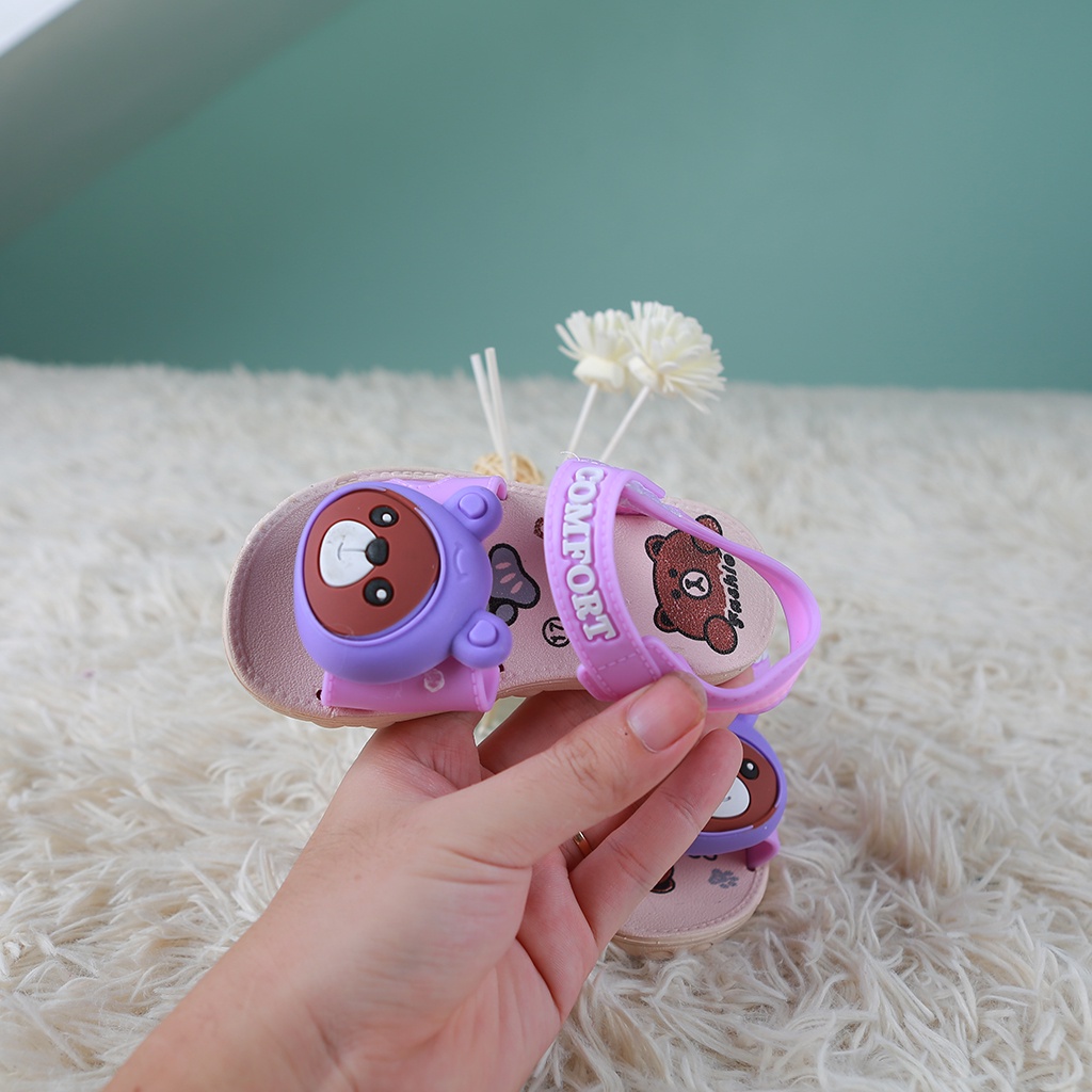 Dép Quai Hậu Nhựa Đính Nơ Gấu Đáng Yêu Cho Bé Gái 2201+5 Có Đủ Size Tập Đi Đến 3 Tuổi