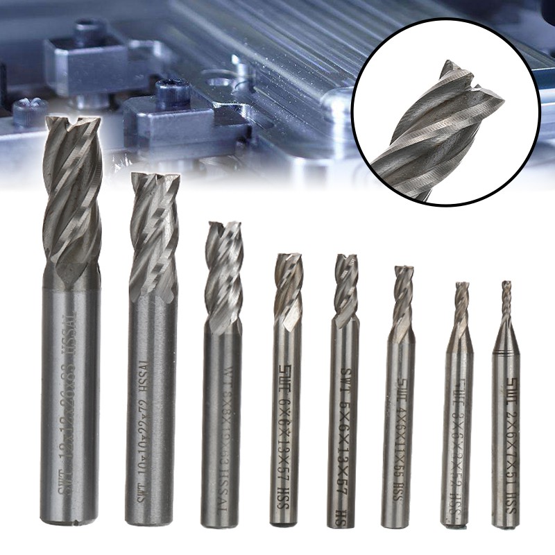 Set 8 mũi xoắn cho dao phay ngón bằng HSS cao cấp tiện dụng