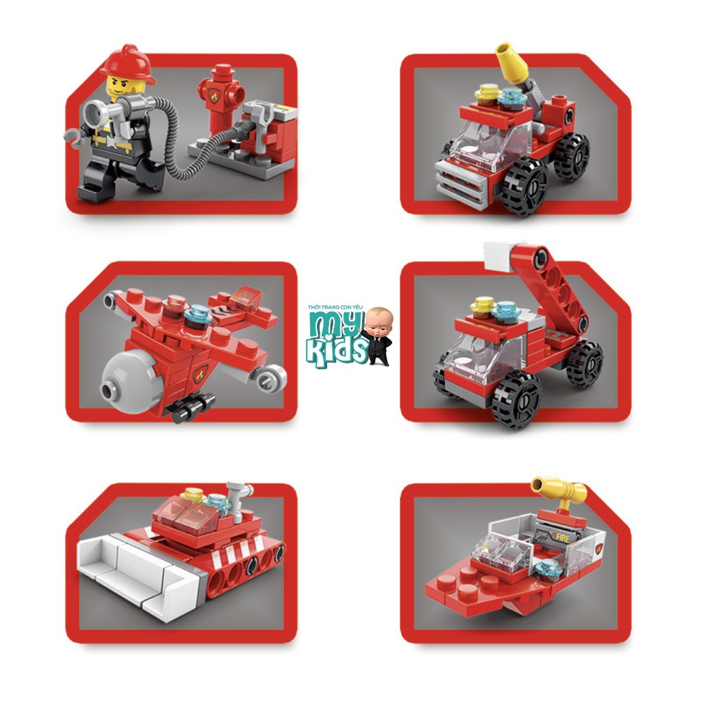 Bộ đồ chơi mô hình lắp ráp KIỂU LEGO XE CỨU HOẢ 6 IN 1 (142 Chi tiết) (6 KIỂU LẮP TRONG 1 HỘP SẢN PHẨM)