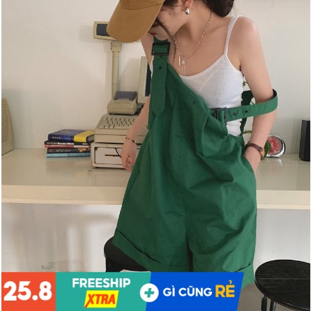 Quần sooc yếm kaki xanh lá hot trend phom rộng co giãn nhẹ freesize phom rộng chất kaki giá siêu rẻ