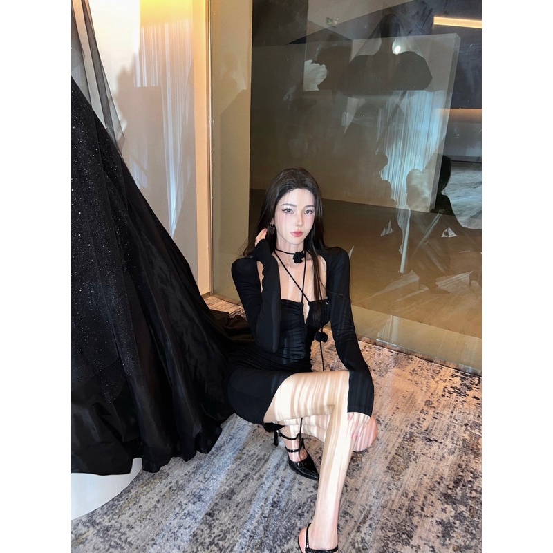 Đầm Ôm Dáng In Hoa Hồng Phối Dây Gợi Cảm Dành Cho Nữ