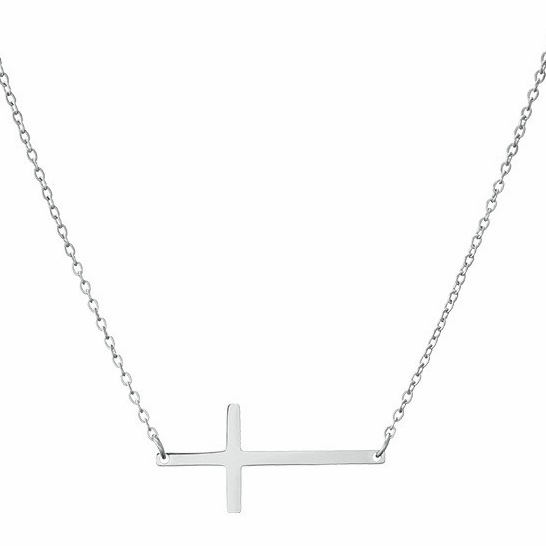 Dây chuyền thép titan mạ vàng hồng 18K hình thánh giá ngang dáng ngắn chống nước không phai phong cách Âu Mỹ đơn giản
