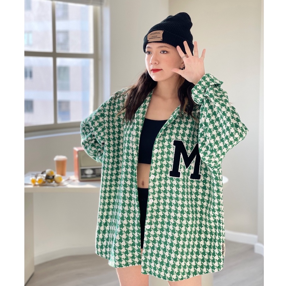 Áo sơ mi tay dài hình thêu chữ M form rộng thời trang unisex nam nữ (Ảnh thật/Có sẵn) | BigBuy360 - bigbuy360.vn