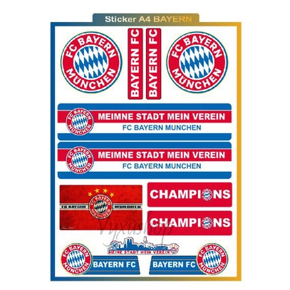 (Nhiều mẫu) Sticker decan câu lạc bộ bóng đá, đá banh BAYERN FC nhiều logo kích thước a4