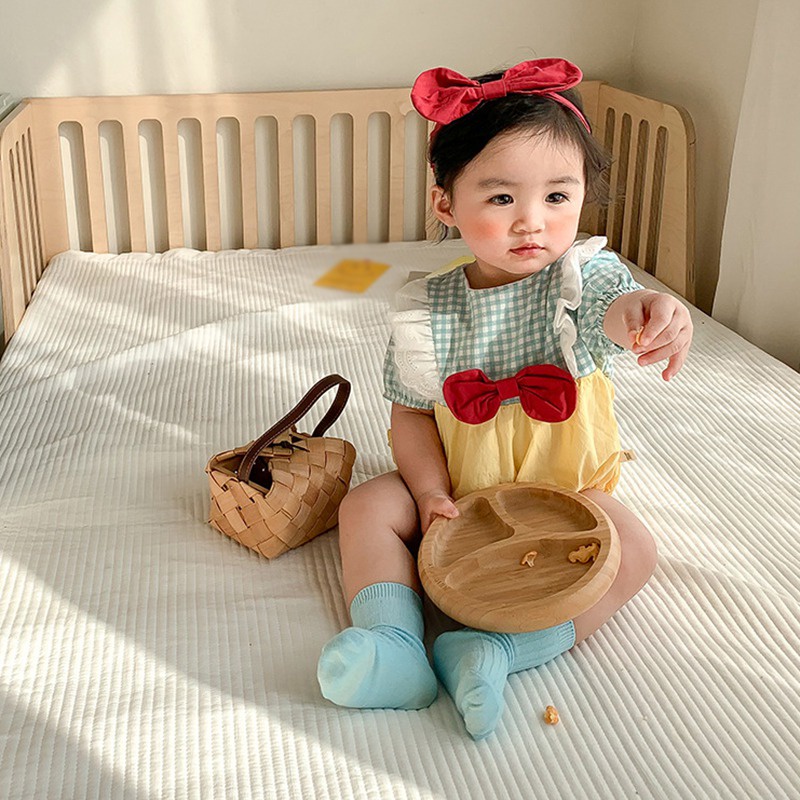 Bộ Áo Liền Quần Phối Ren Họa Tiết Kẻ Sọc Đính Nơ Thời Trang Mùa Hè Hàn Quốc Cho Bé Gái