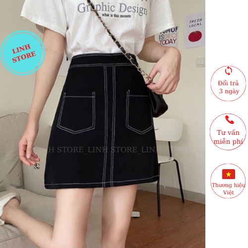 Chân Váy Lưng Cao Linh Store Dáng Chữ A Viền Chỉ Nổi Có Quần Chống Lộ Trong M043 Chân Váy Đen Sang Trọng