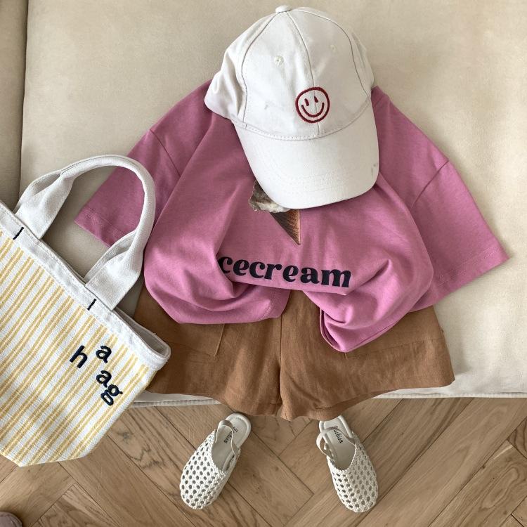 Áo thun ngắn tay cotton in hình dễ thương cho bé