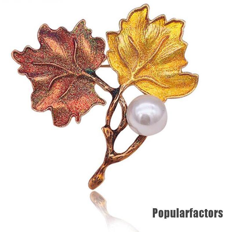 Ghim Cài Áo Hình Chiếc Lá Đính Ngọc Trai Nhân Tạo