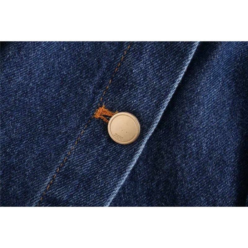 Váy jean ngắn vai bồng cổ V ZR