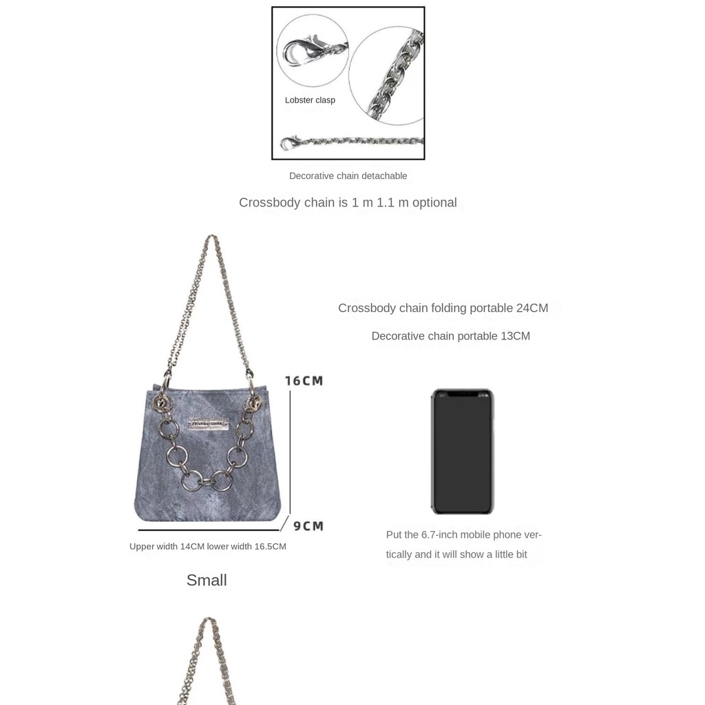 Túi Đeo Chéo Mini Tạo Hình Vuông Bằng Vải Denim Cao Cấp Phối Dây Đeo Sợi Xích Màu Hồng Xám Thời Trang Cho Nữ