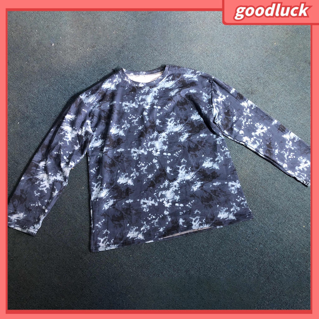 Áo thun thiết kế rộng cổ tròn tay dài kiểu màu nhuộm thời trang