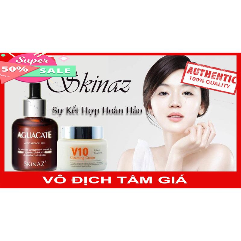 [GIÁ SỈ BAO CHECK] BỘ CHĂM SÓC DA Tinh chất bơ + Kem dưỡng trắng sáng da V10 Skinaz