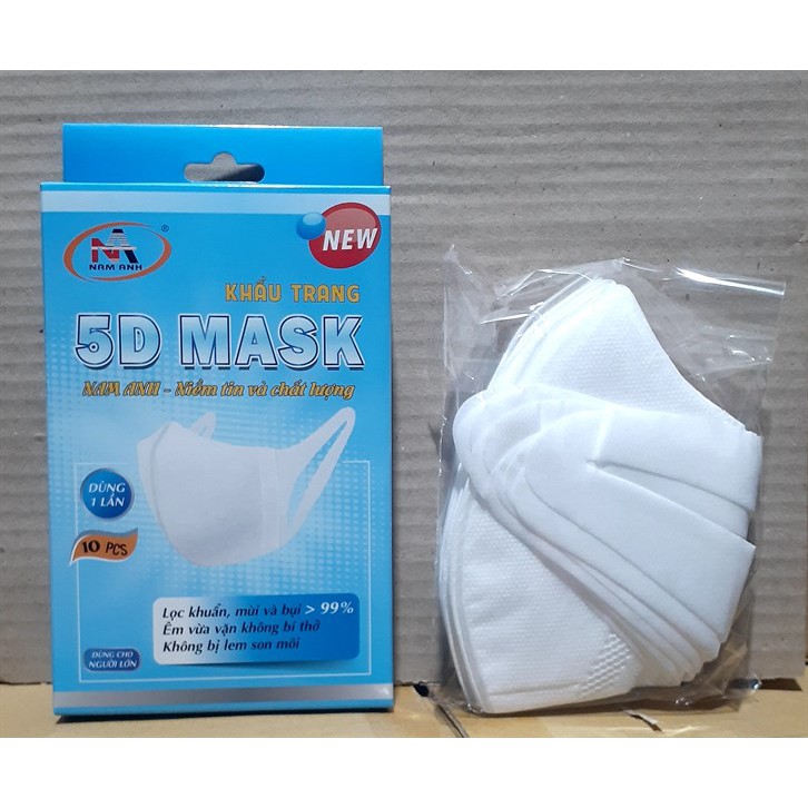 ✅ Khẩu Trang Y Tế 5D Mask Nam Anh quai vải - Lọc vi khuẩn, mùi và bụi mịn &gt;99%, vải cực êm, không bị lem son - FAMAPRO