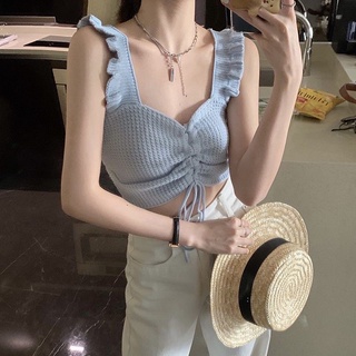 OKOCHIA.Áo Croptop Len Mỏng Tay Bèo A07