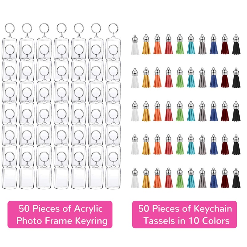 Set 50 Móc Khóa Acrylic Màu Trơn Đính Núm Tua Xinh Xắn