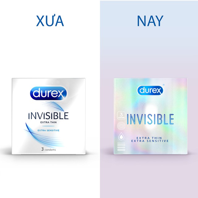 Bao cao su Durex Invisible Extra Thin hộp 3 bao hàng mơí date 2025 che tên kín đáo