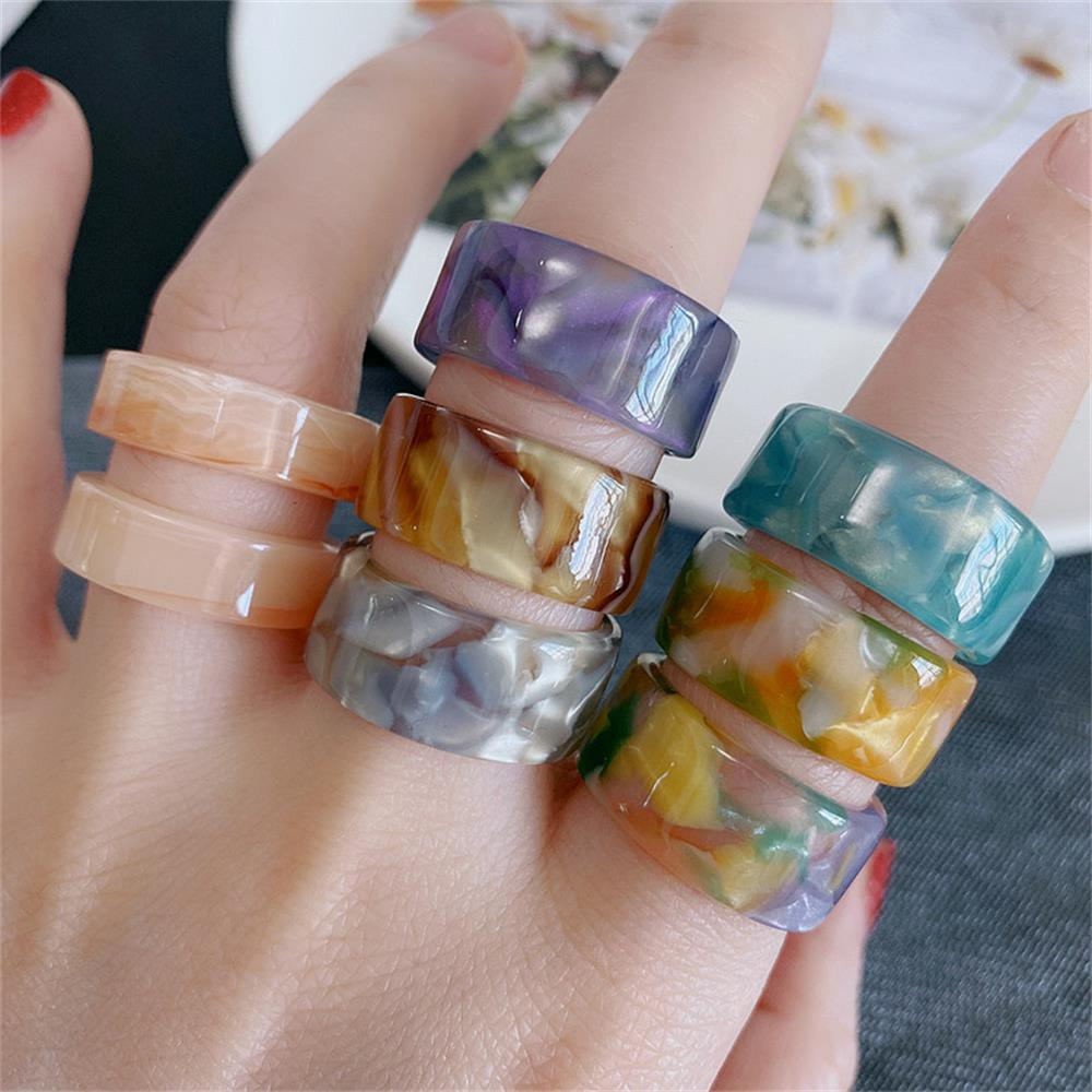 💍MELODG💍 9Pcs/Set Summer Accessories Aesthetic Ring New Simple Chic Acrylic Ring Statement Fashion Jewelry Thick Round Korea For Women Colorful Ring