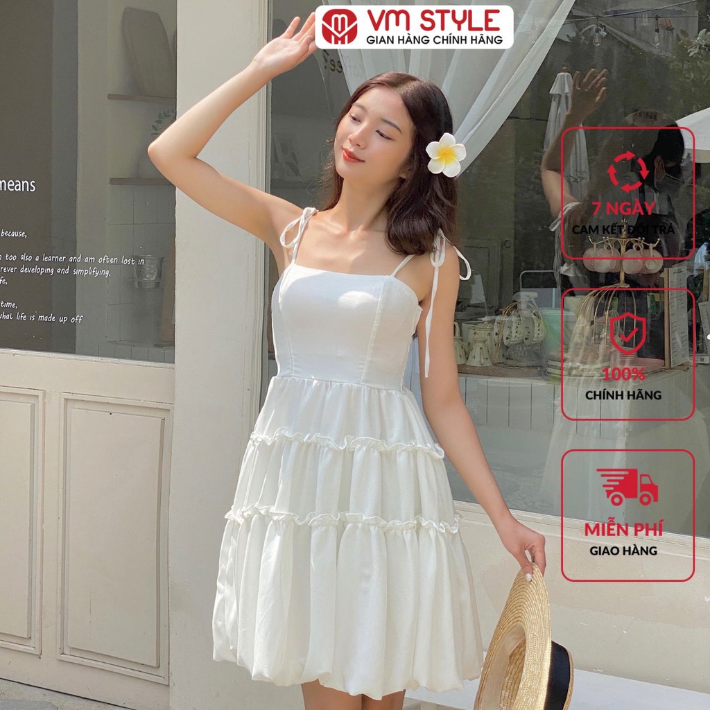 Đầm 2 dây nữ VMSTYLE dáng ngắn phối bèo tầng xòe 2034 22VD04N161901