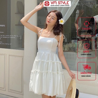 Đầm 2 dây nữ vmstyle dáng ngắn phối bèo tầng xòe 2034 22vd04n161901