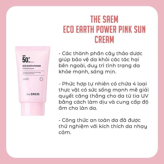 Kem chống nắng The Saem Eco Earth Power Light / Pink Sun Cream SPF50+ PA++++ [ Vàng - Hồng ] 50ml | BigBuy360 - bigbuy360.vn